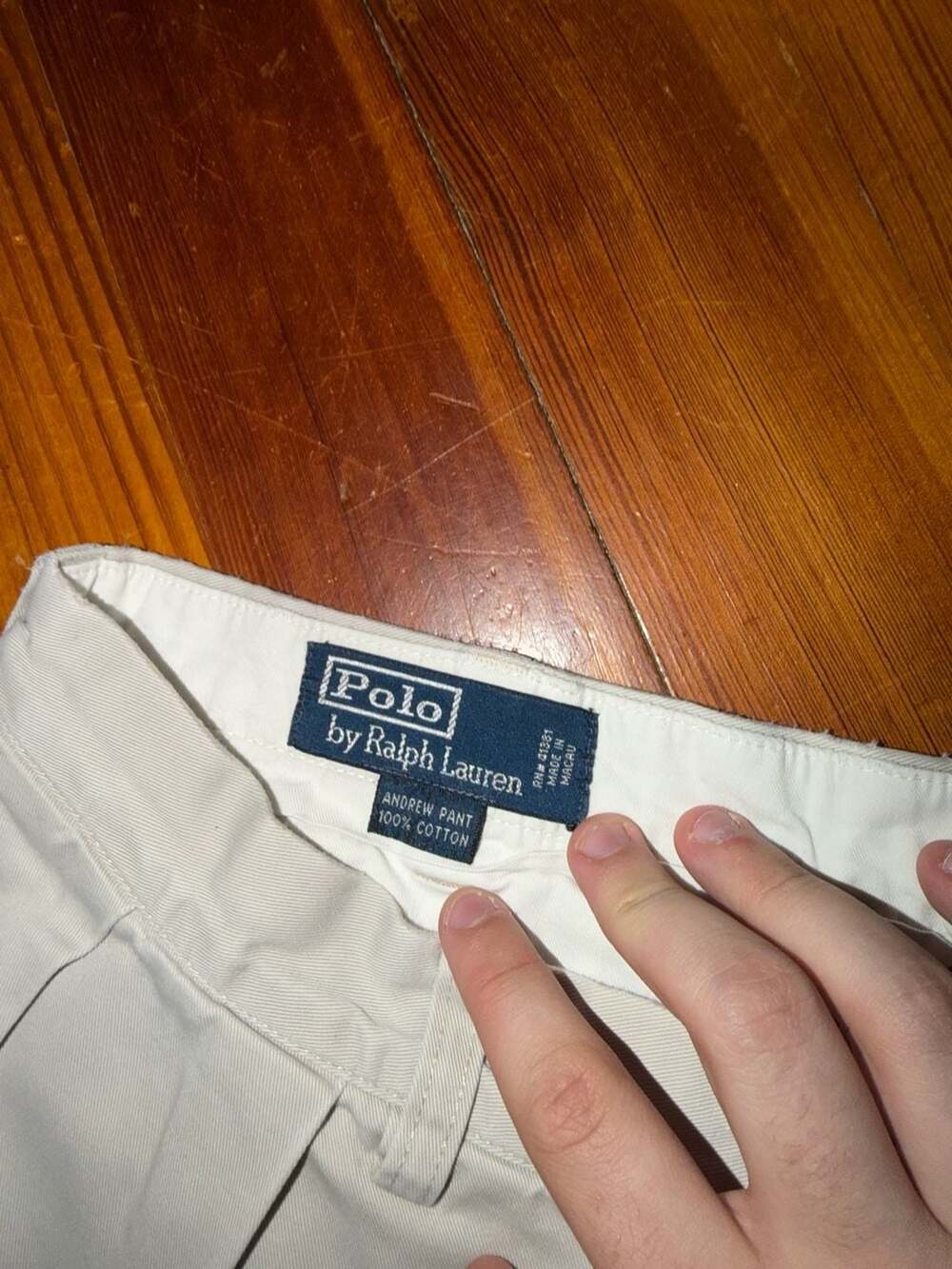 Polo by Ralph Lauren Andrew Pant Men's Cream Pleated Chino Pants Size 34x32